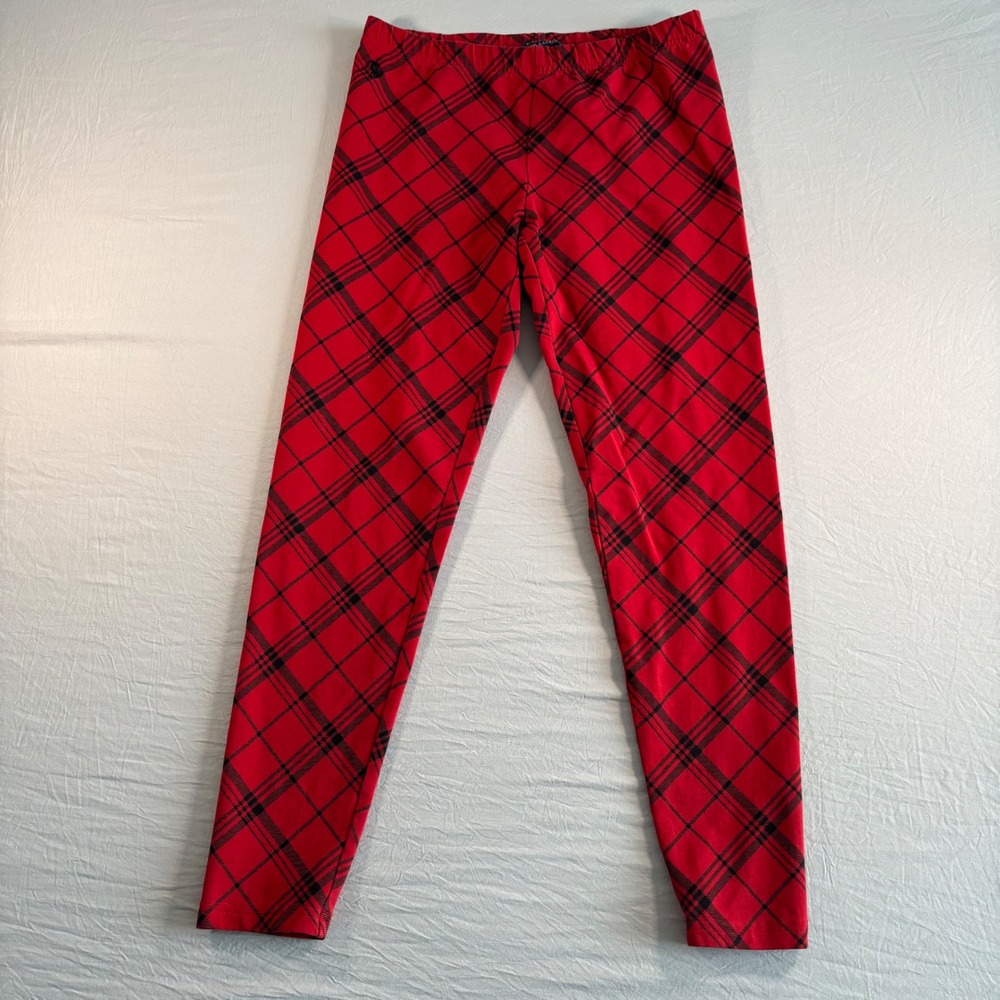 Polo Ralph Lauren Girls XL 16 Red Black Plaid Leggings Pony Logo Stretch Pants